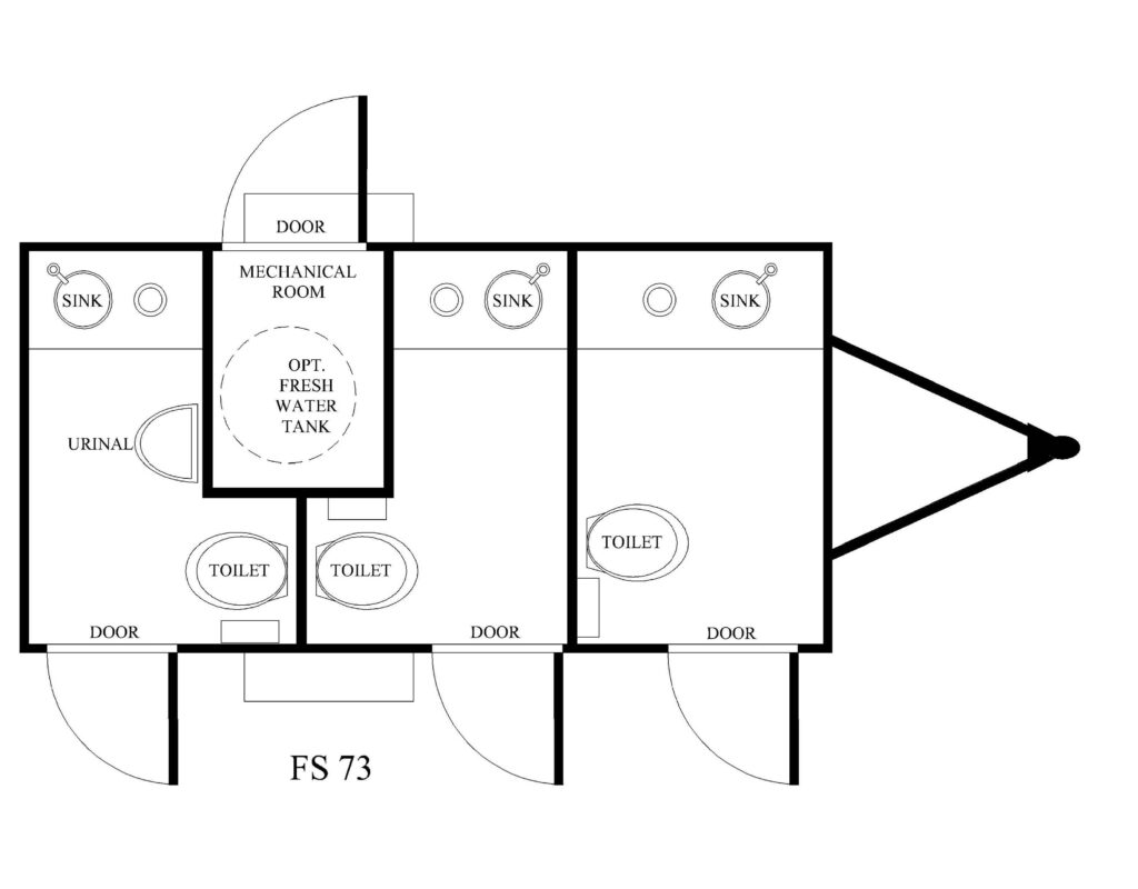 THREE STATION PORTABLE RESTROOM TRAILERS FLOOR PLANS